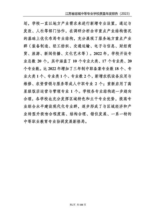 江蘇省宿城中等專業(yè)學(xué)校質(zhì)量報(bào)告（2023 年度）