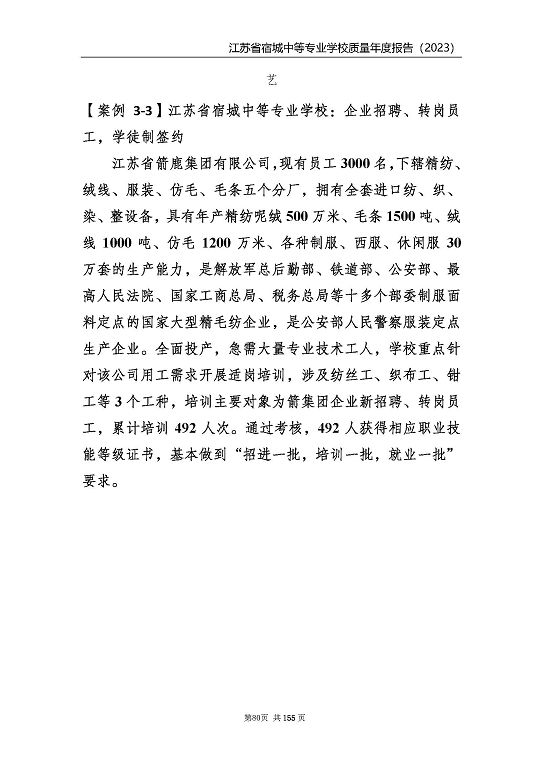 江蘇省宿城中等專業(yè)學(xué)校質(zhì)量報(bào)告（2023 年度）