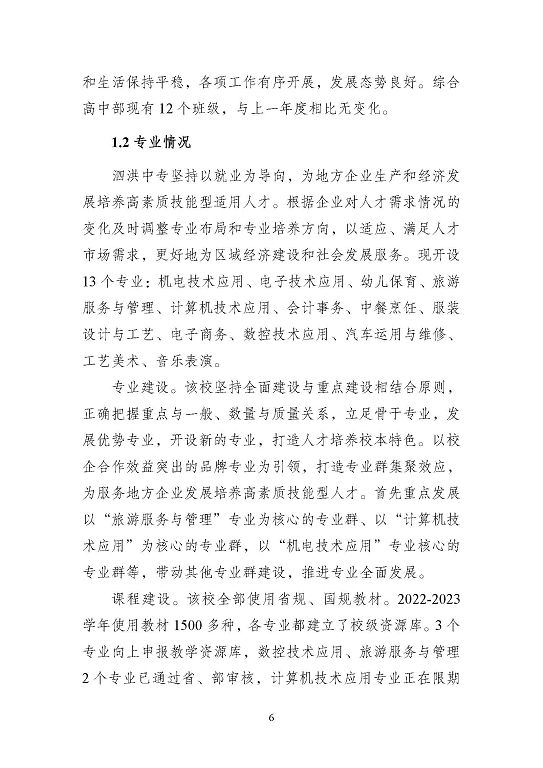 江蘇省泗洪中等專業(yè)學(xué)校質(zhì)量報(bào)告（2023年度）