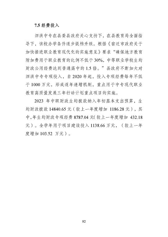 江蘇省泗洪中等專業(yè)學(xué)校質(zhì)量報(bào)告（2023年度）